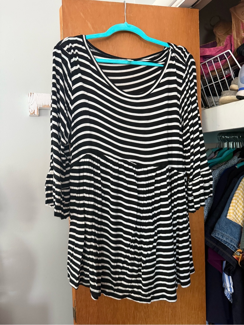 cezanne Black and White Striped Scoop Neck Tunic